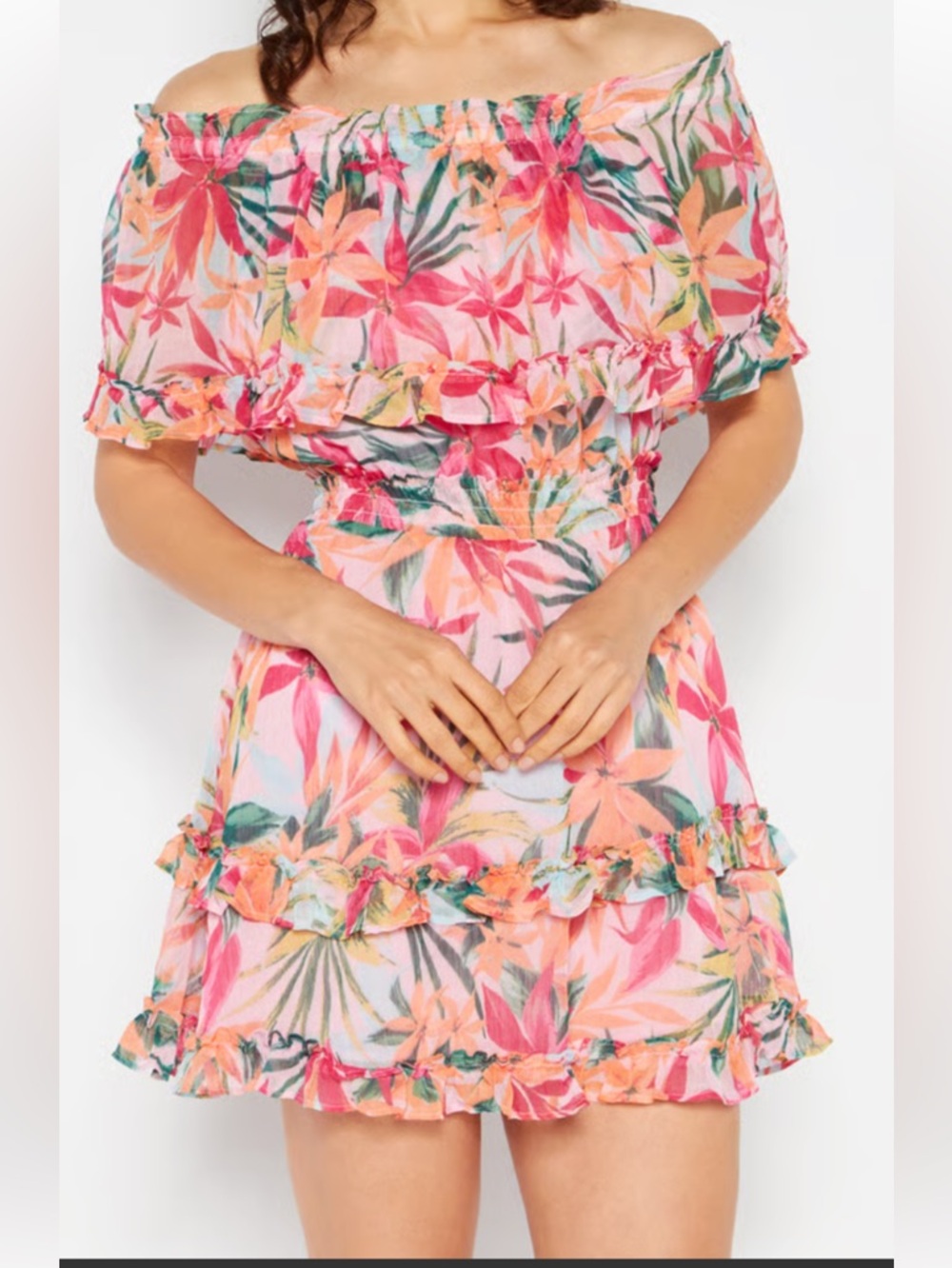 Jessica Simpson Amaya Off the Shoulder Ruffled Teired Mini Dress